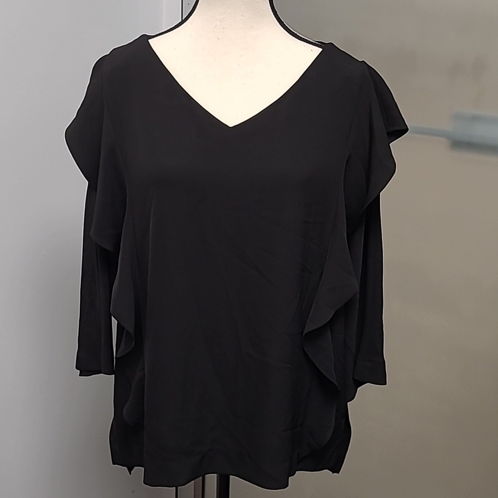 Bailey Size L Black 3/4 Sleeve Ruffled Top